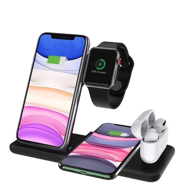 4 in 1 Qi Wireless Charger Stand For iPhone 13 12 11 XS XR X 8 Fast Charging Station for Airpods Pro Apple Watch SE 6 5 4 3