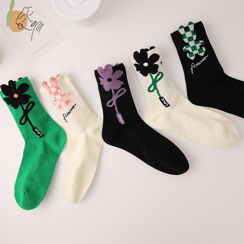 Funny Simple Camellia Flower Female Socks Three-dimensional Happy Cute Rabbit Print Socks Ins Tidal Japanese Sweet Cotton Socks