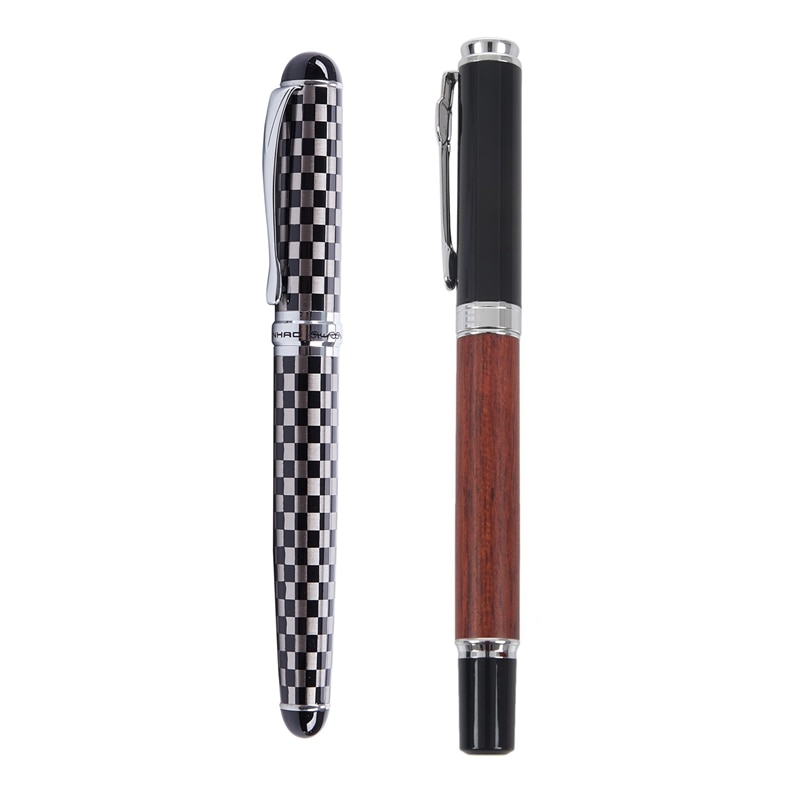 Jinhao X750 Chessboard Fountain Pen Medium Fine Nib Writing Sign & 8802 Woody Medium Nib Fountain Pen - Red+Black