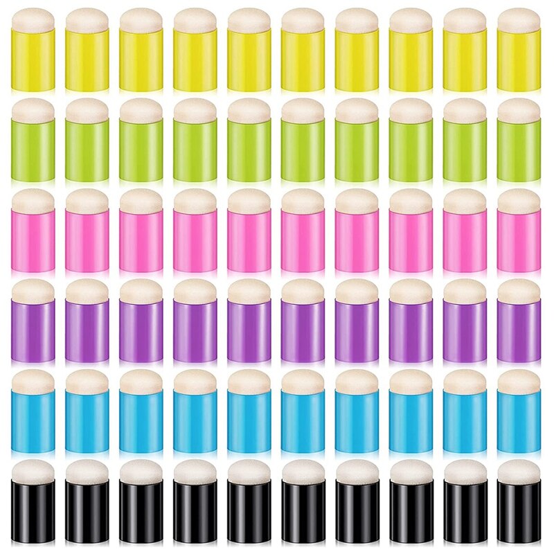 60 Pieces Finger Sponge Daubers Finger Painting Sponge Craft Drawing Sponge Dauber Set For Painting Art Ink Crafts