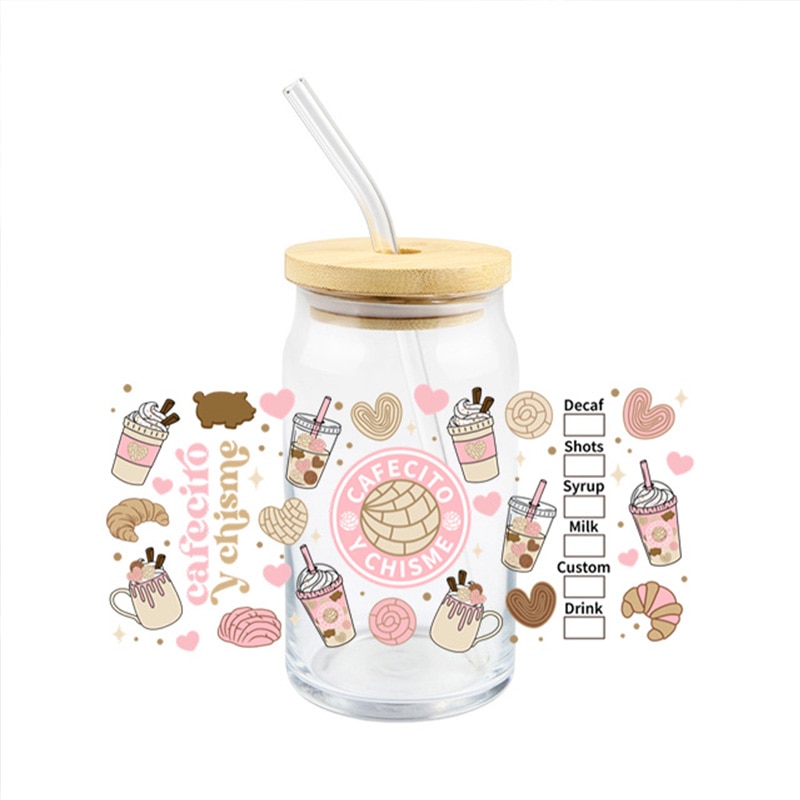 Cafecito Ychisme Uv Dtf Wrap Transfer Sticker 16Oz 20 Oz 24 Oz Glass Cup Sticker Print Waterproof Clear Smooth Diy Easy To Use