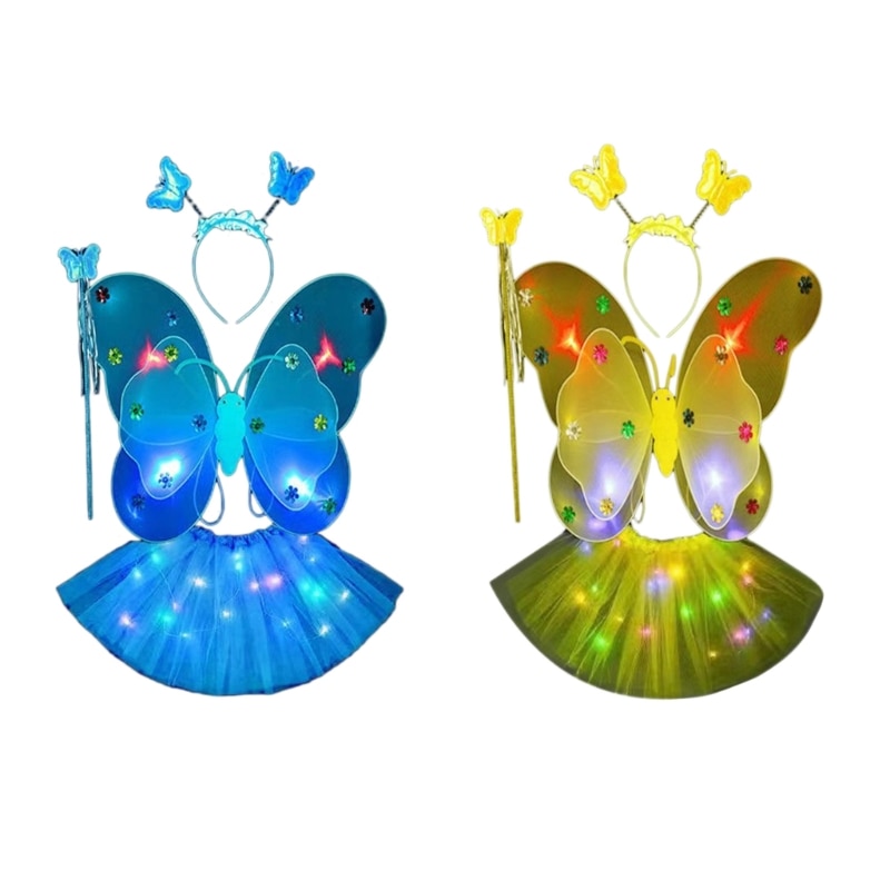 Cute Dreamlike Fairy Princess Angel Wand Butterfly-Wing Tutu Headband Birthday Party Halloween Cosplay-Costume Props