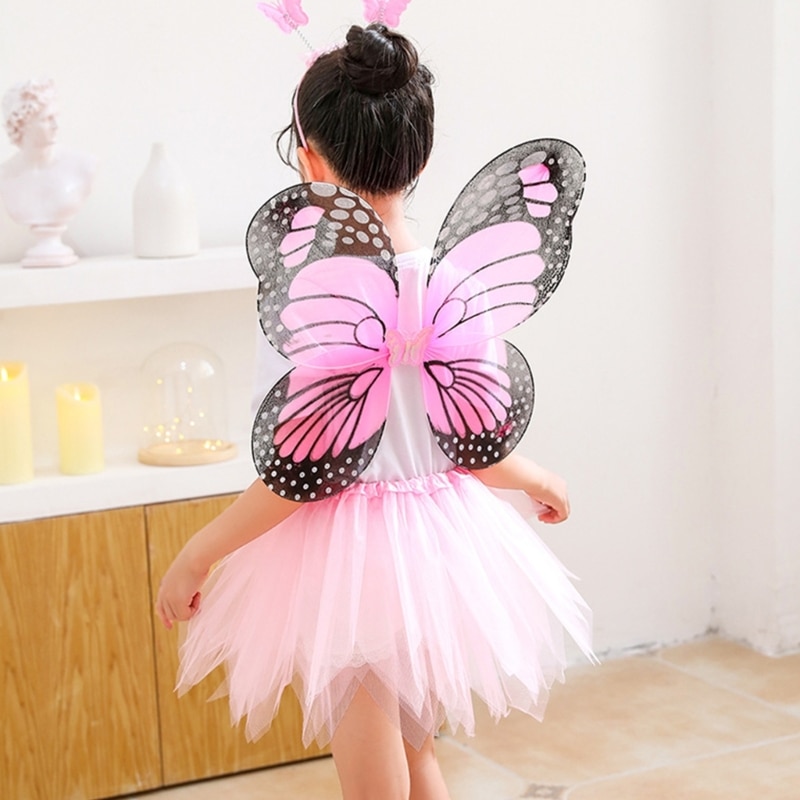 Fairy Princess Costumes with Fairy Wing Angel Wand Headband Tutu for Birthday Halloween Party Children Day Stage Props