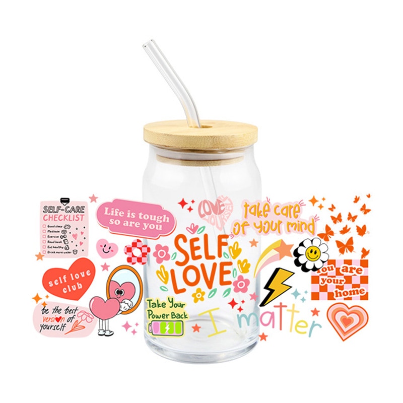 Self Love Club Sticker Uv Dtf Transfer Wraps Print For Glass Cups Life Is Tough So Are You DIY Cans Bottle Waterproof Decal
