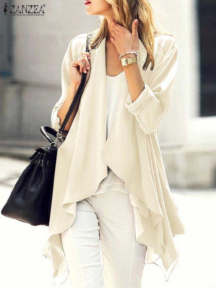 ZANZEA Women Chiffon Solid Loose Kimono Tops Tunic Oversized Long Sleeve Cardigan Casual Loose Baggy Holiday Blouse Shirts