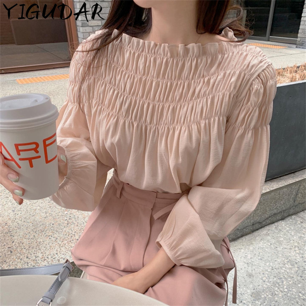 Blouses or Tops for Woman Women's Clothing Spring 2023 Chiffon Blouse Bubble Sleeve Shirt Elegant Women Clothing Cow Tunic