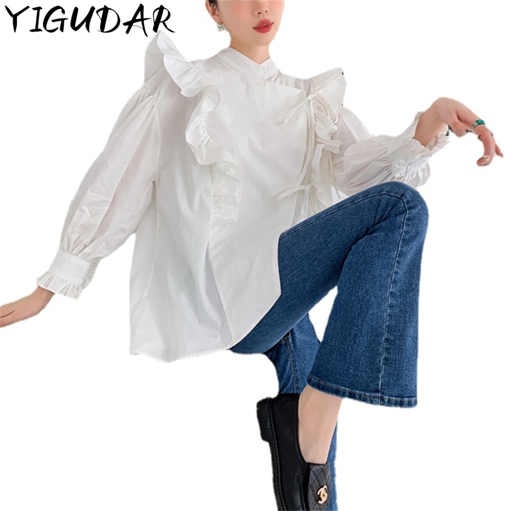 2023 Women Shirts Solid Color Work Office Lady Shirts Long Sleeve Blouses Loose Turn-down Collar Fashion Button Down Shirts