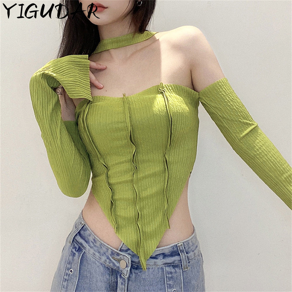 One Shoulder Women Ladies Blouse Shirt Mesh Net Sheer Puff Sleeve Top Sexy Tops Womens Clothing Slim Fit Female blusa feminina