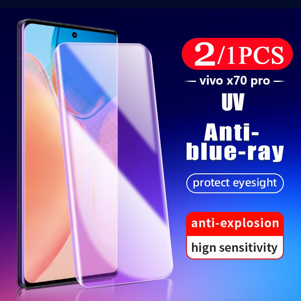 2/1Pcs screen protector For vivo x70 pro plus Anti Blue Light UV Tempered glass x60 x60T x50 pro X60S protective film full cover