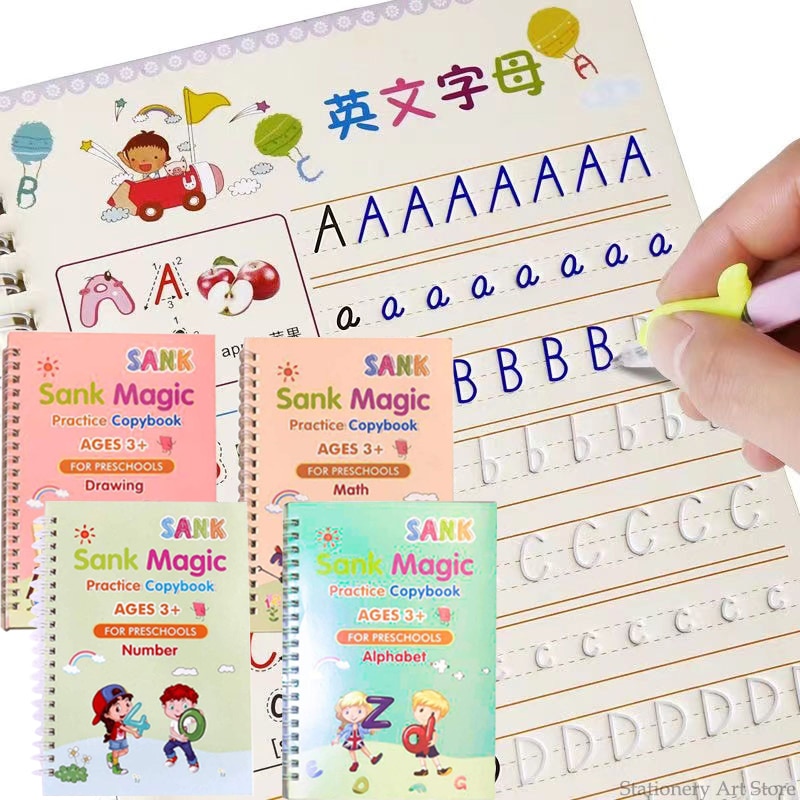 Reusable SANK Copybook French Learning Math English 3D Calligraphy Book Drawing Numbers 0-100 Education for Kid Letter Toy Gifts