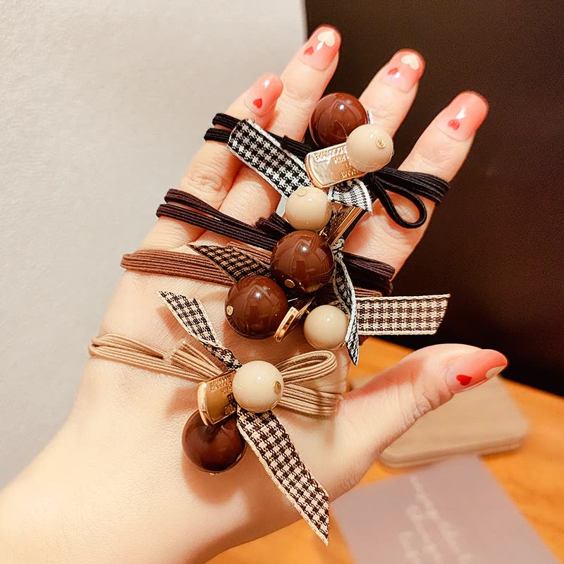 5pcs/set Bead Weaving Hair Rope Tie Headwear Korean Rubber Elastic Hair Bands Headband for Woman Girls Mother Kids Accessories