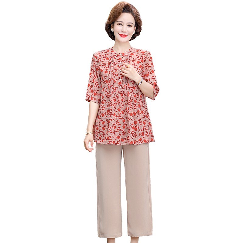 2 Pieces Suit summer Women OL Suits Female Floral Print Blouse + Wide Leg Pants Sets with Sashes Ladies Plus Size 5XL