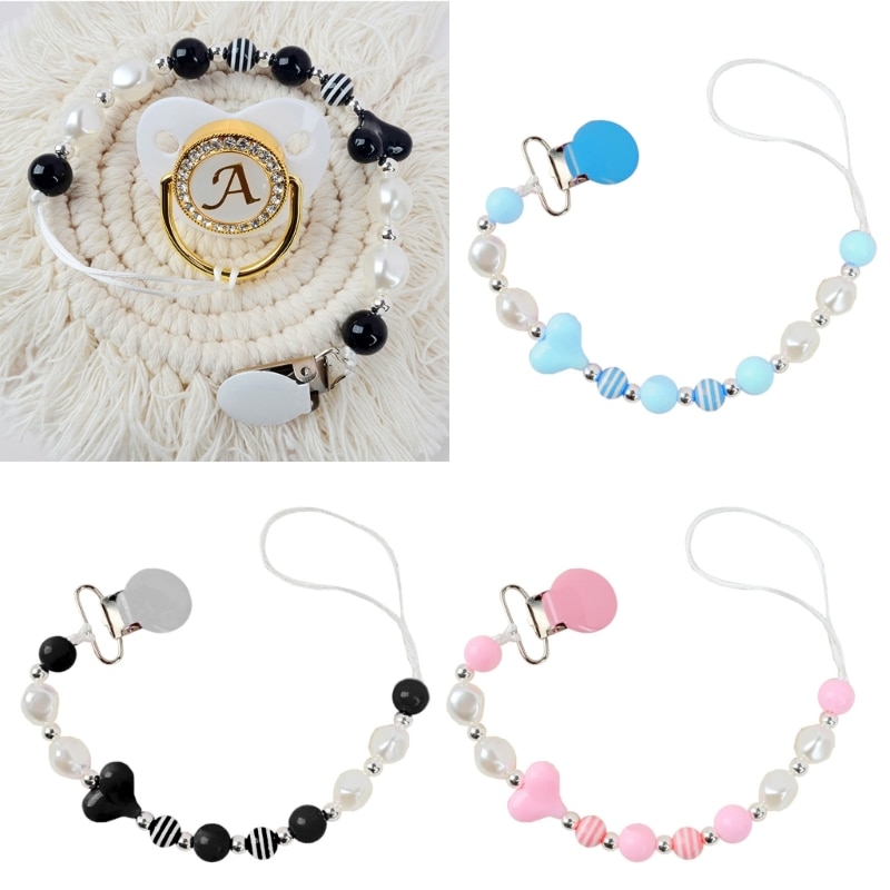 Dummy Clip Girls Boys Baby Pacifier Anti-Drop Chain Pacifier Chain Holder Crystal Bead Pacifier Chain for Newborn Girls A2UB