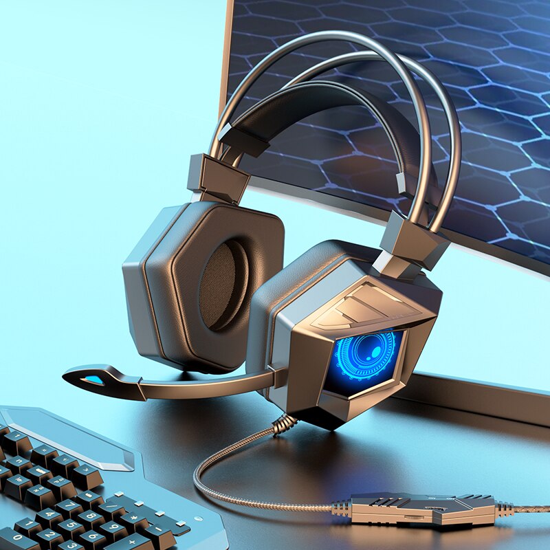 Adjustable Headband Gaming Headset Rgb Colorful Glow Led Light Wire Control Computer Headphones With Microphone Stereo Bass
