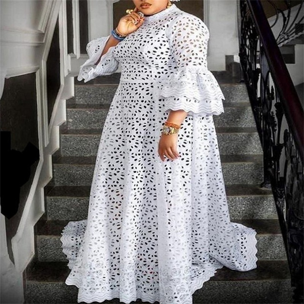 White Women Party Dress 2023 New in Formal Hollow Out Abayas Dashiki Robe Kaftan Maxi Dress Ladies Elegant Luxury Prom Dresses