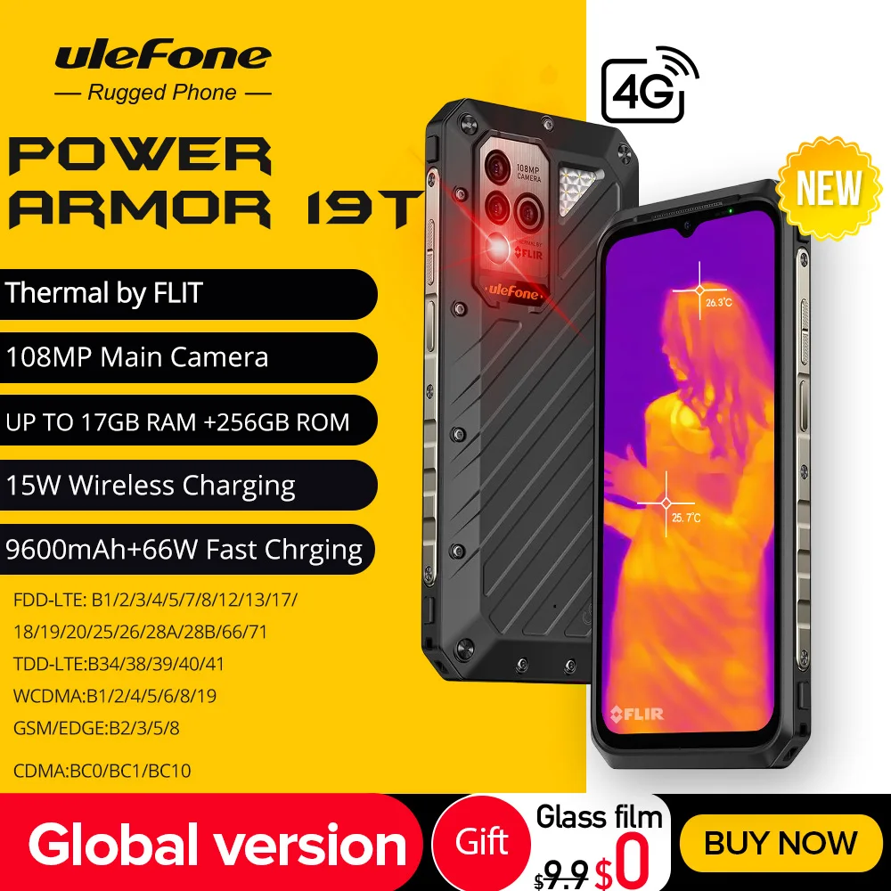 Ulefone Power Armor 19T Thermal Imaging Camera FLIR® Rugged Phone 17GB RAM +256GB ROM Helio G99 Smartphone Android 66W Mobile