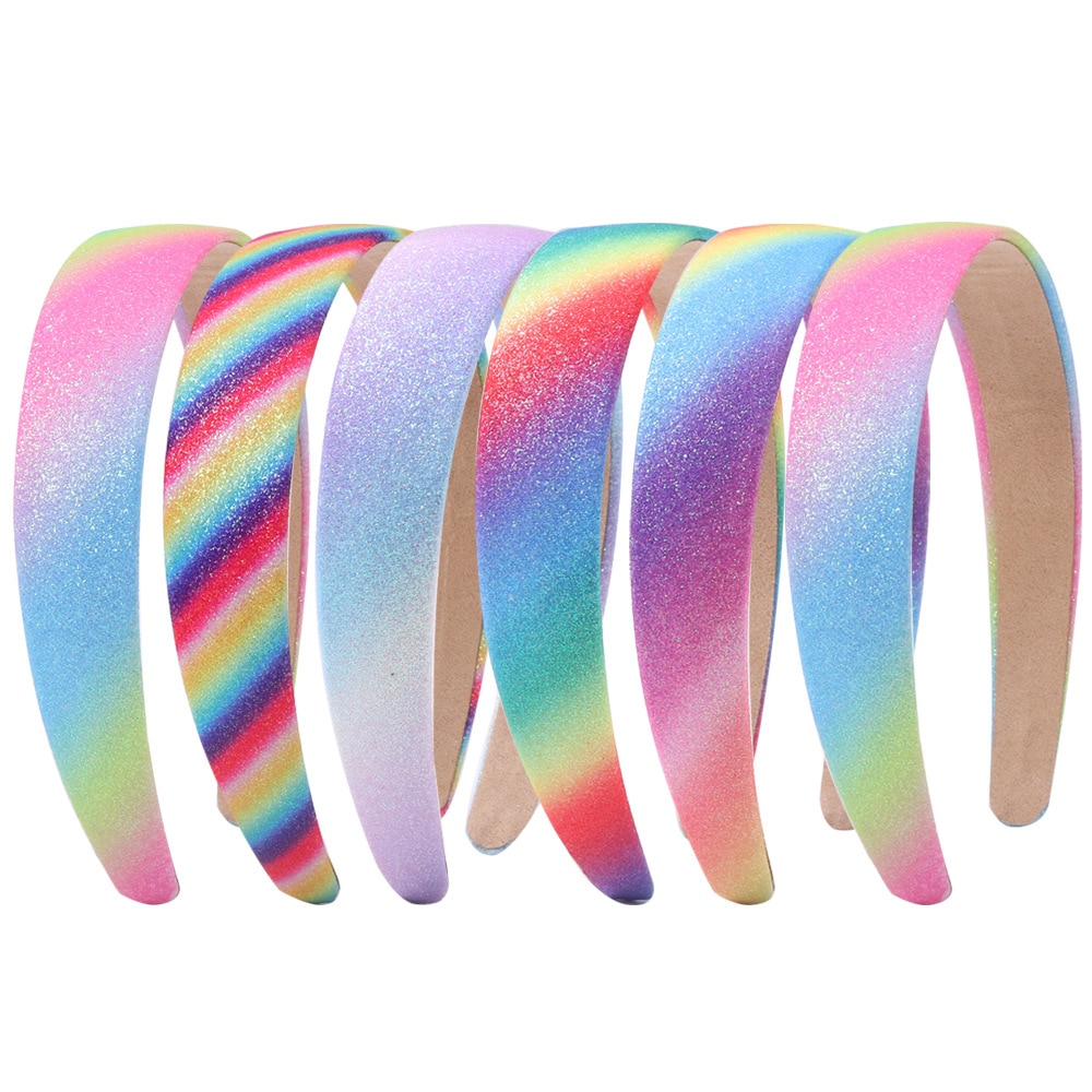 Rainbow Headbands Sweet Hairband Children Head Bands for Girls Sequin Printed Heart Mermaid Headband Kids Hair Piece