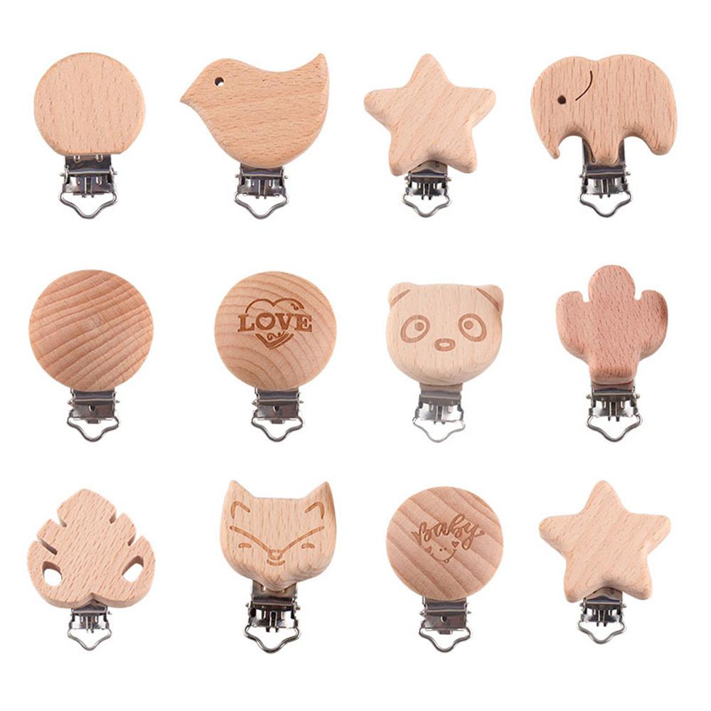2/3pcs Pacifier Clip Nipple Chain Accessories Wooden Pacifier Clip Cute Elephant Stars Heart Shaped Baby Anti-loss Pacifier