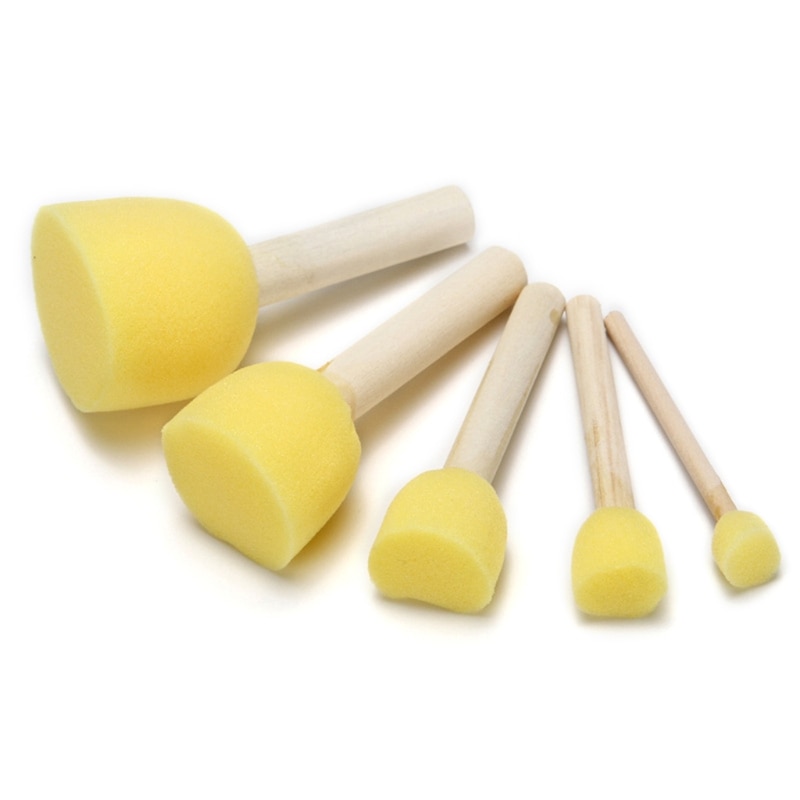 5pcs Sponge Foam Brush Set Wooden Handle Stamp Painting Tool DIY Crafts for Kids Beginners Art Supplies J60A