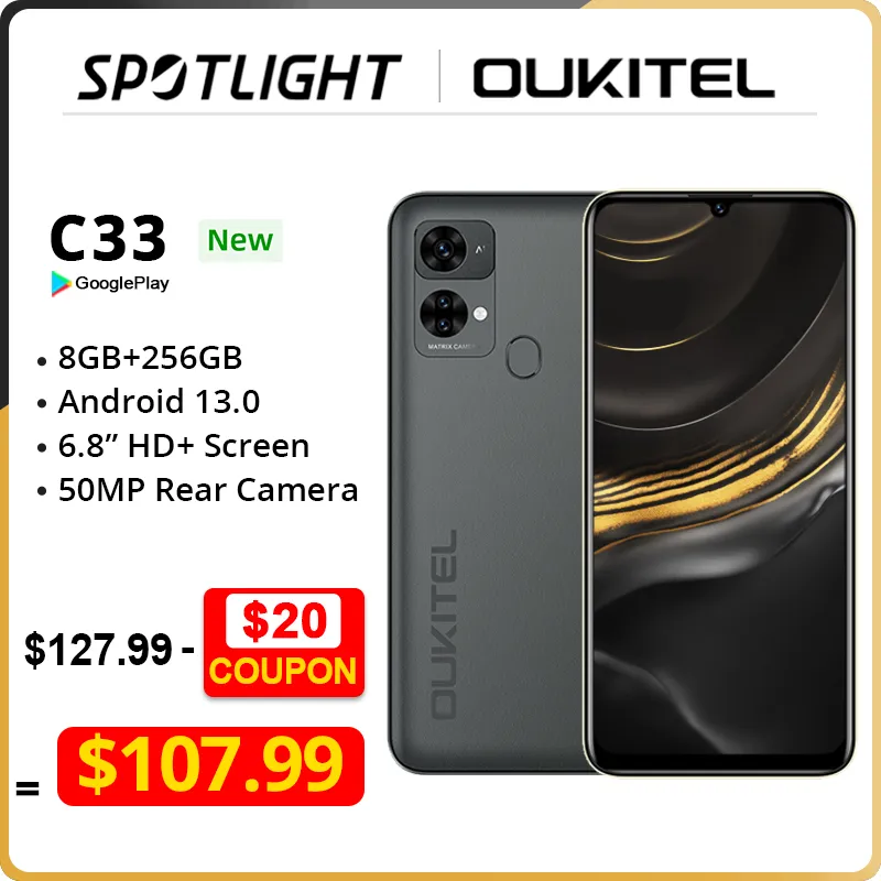 【World Premiere】OUKITEL C33 Smartphone 8GB+256GB Octa Core 6.8" HD+ Display 50MP Rear Camera Android 13 5150mAh Cellphone