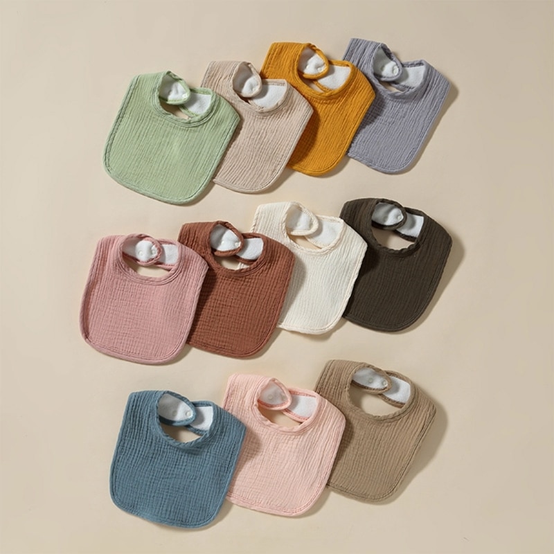 Soft Cotton Gauze Baby Bib Candy Color Water Absorbent Newborn Saliva Towel Burp Cloth Adjustable Button Girls Boys Feeding Bibs