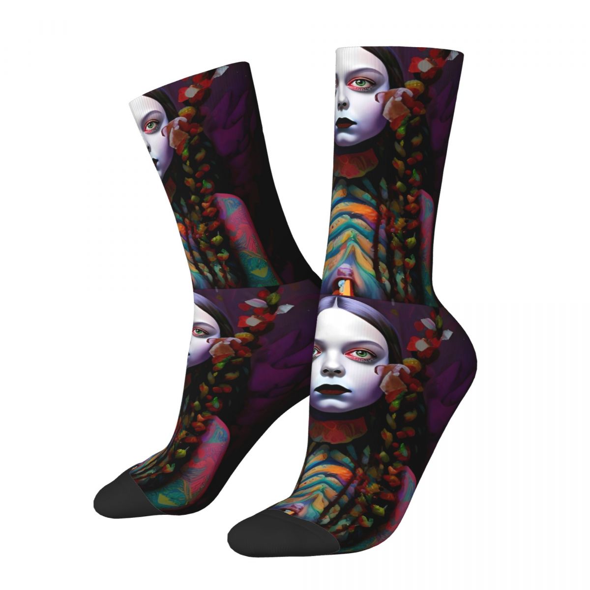 Funny Crazy Sock for Men Flowers Body Paint Hip Hop Wednesday TV Series Quality Pattern Printed Crew Sock Seamless Gift