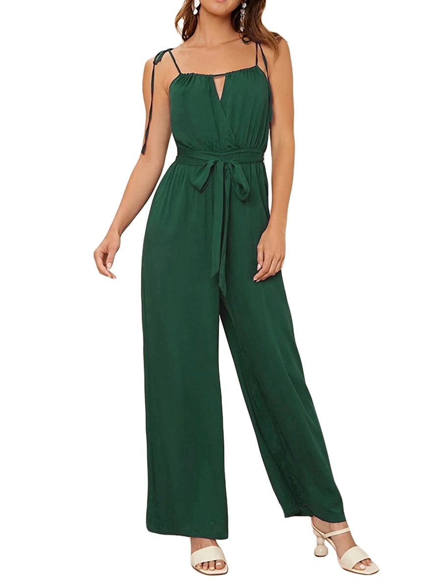 Women s Summer Loose Casual Spaghetti Straps Sleeveless Off Shoulder Solid Color Jumpsuit Streetwear