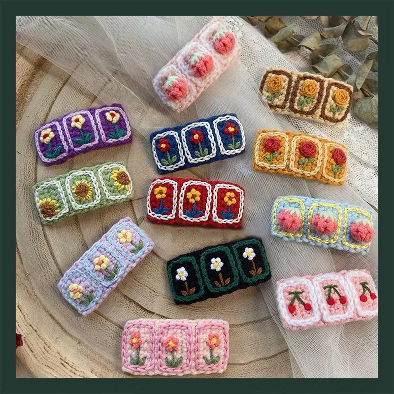 1 Pcs New Hand-knitted Cute Knitted Flower Hairpin Fashion Bohemian Floral Hair Clip Hairpin BB Clip Accessories Gift
