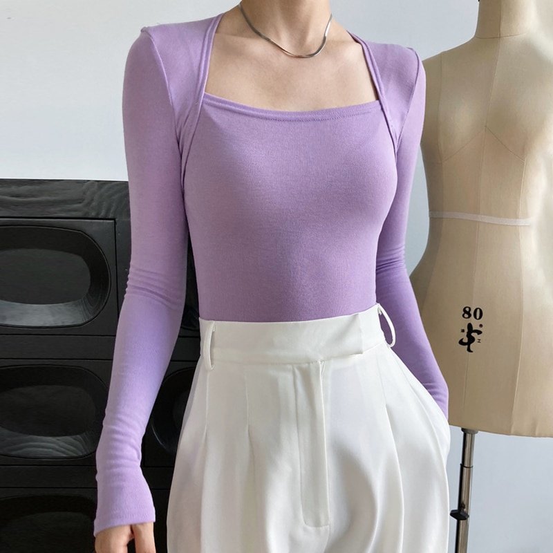 Women's Low-Necked Top Spring And Autumn Girl's Long-Sleeved T-Shirt Bottoming Shirt Sexy Collarbone Outerwear Top