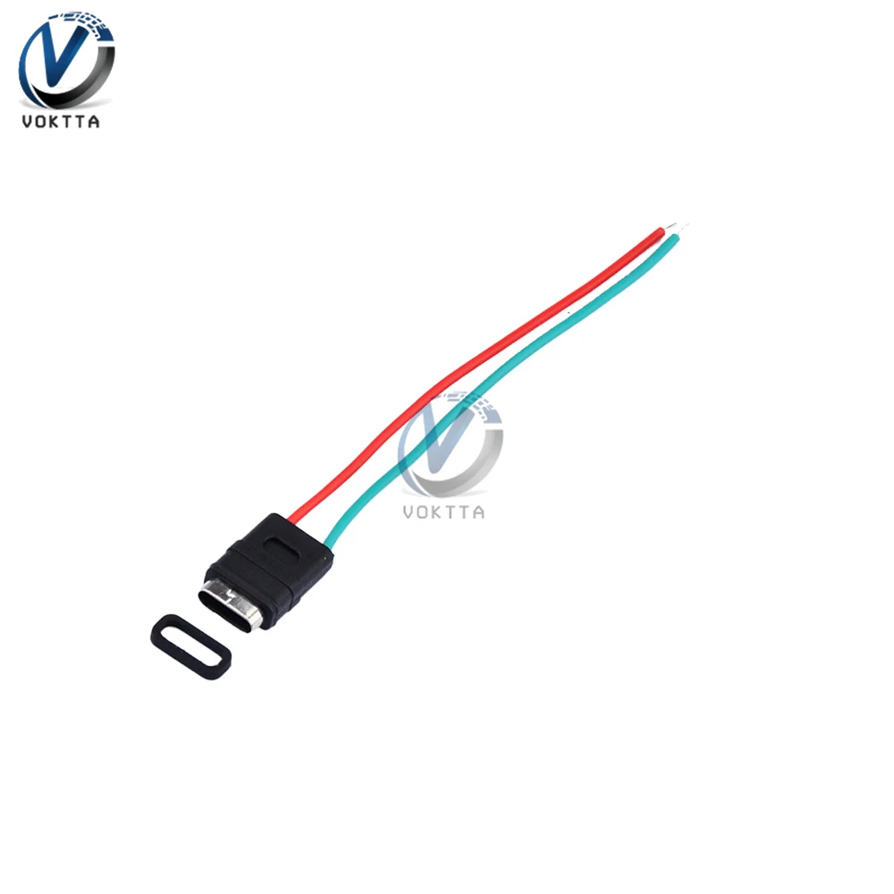 Type-C Male Plug Pigtail Cable Cord USB Connector 2 Pin Welding Wire Female Waterproof Socket Ring High Current Fast Charging