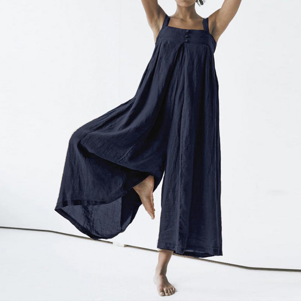 Elegant Adults Wide Legs Pants Long Romper Adults Jumpsuit Solid Color Womenswear