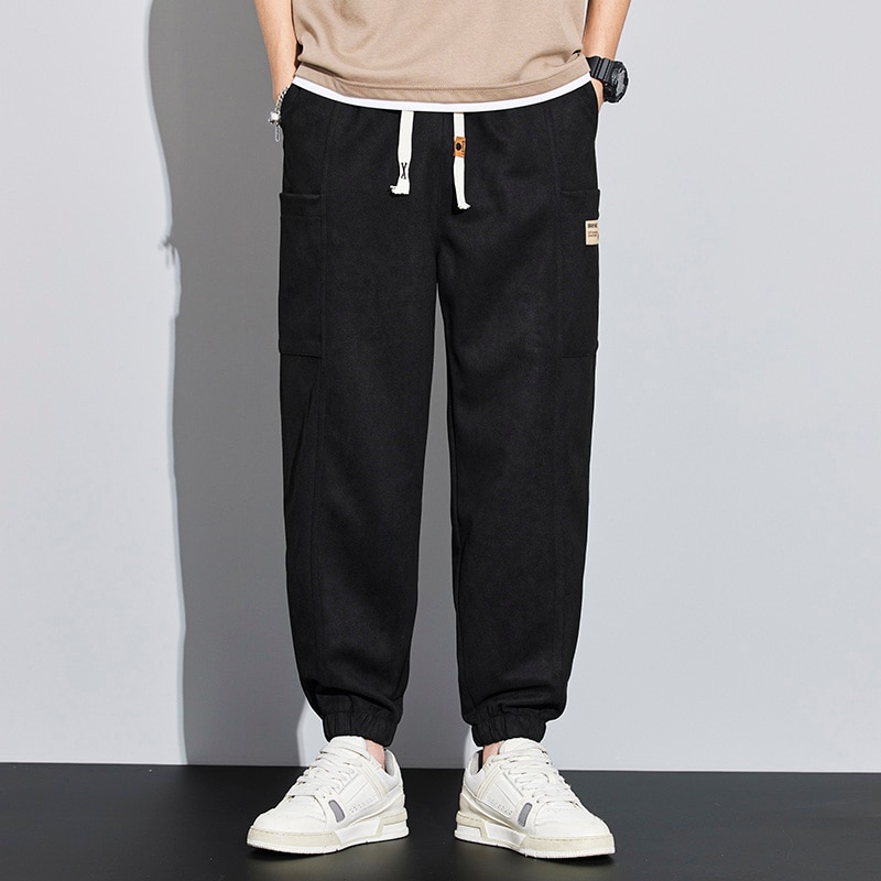 Men's Spring Sweatpants Drawstring Faux Suede Casual Trousers Loose Jogging Pants High Street Harajuku Clothing Cargo Pants
