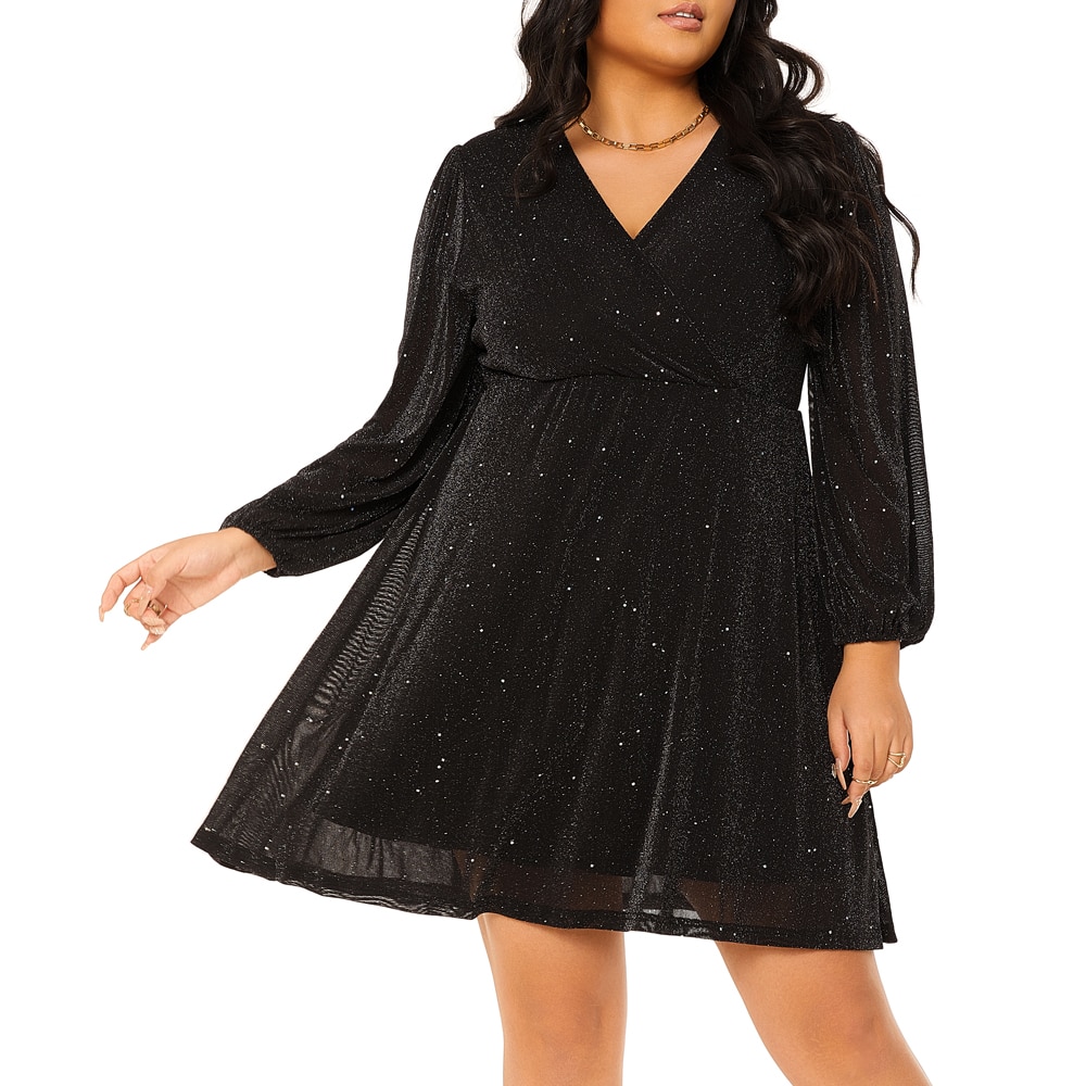 Curvy Glitter Midi Dress Women's Summer 2023 Large Plus Size V Neck Long Sleeve A Line Clothing Elegant Evening Party Dress