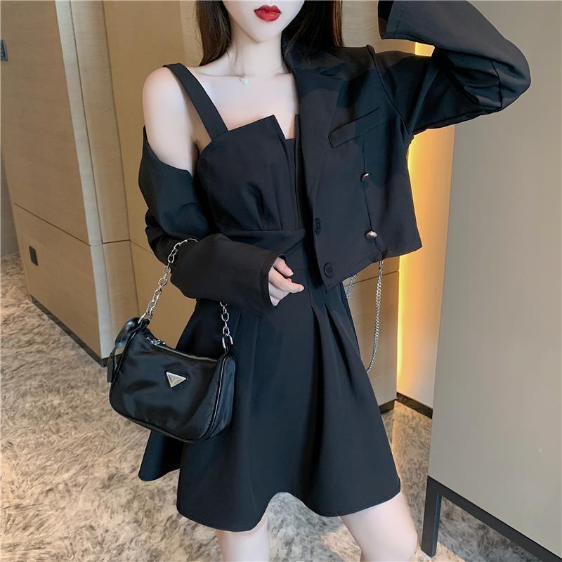 Spring Black Dress Set Two Piece Set Women Vintage Boho Maxi Shirt Holiday Casual Loose Work Streetwear Y2k 2023 Outfits