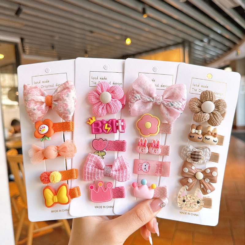 5pcs Cute Hair Clip for Baby Girl Lovely Cartoon Bunny Bow Floral Toddler Girl Haipin Kawaii Bang Side Clip Hair Accessories