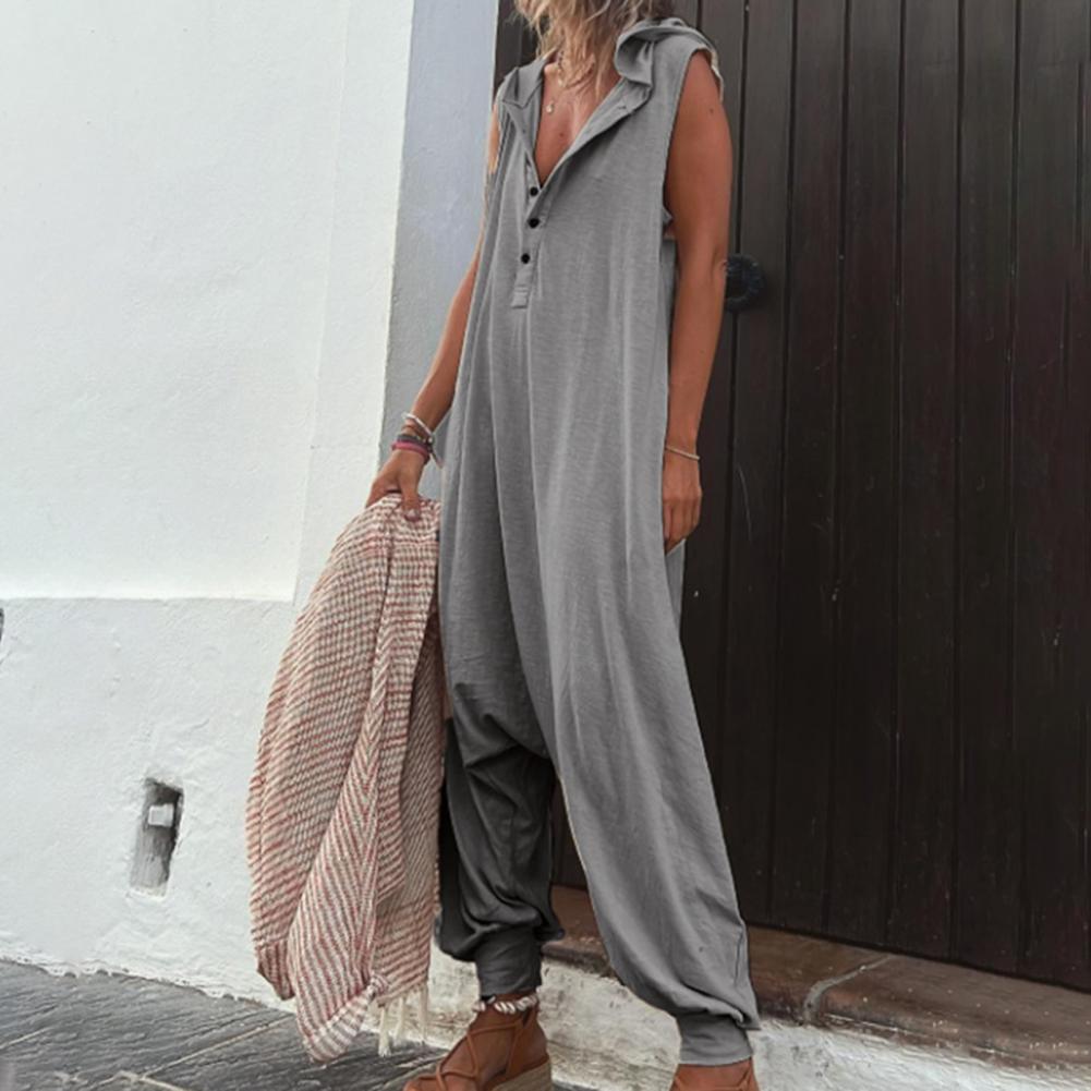 Simple Women Jumpsuit Breathable Hooded Jumpsuit Lint Free Summer Single-breasted Jumpsuit Costume Dress Up