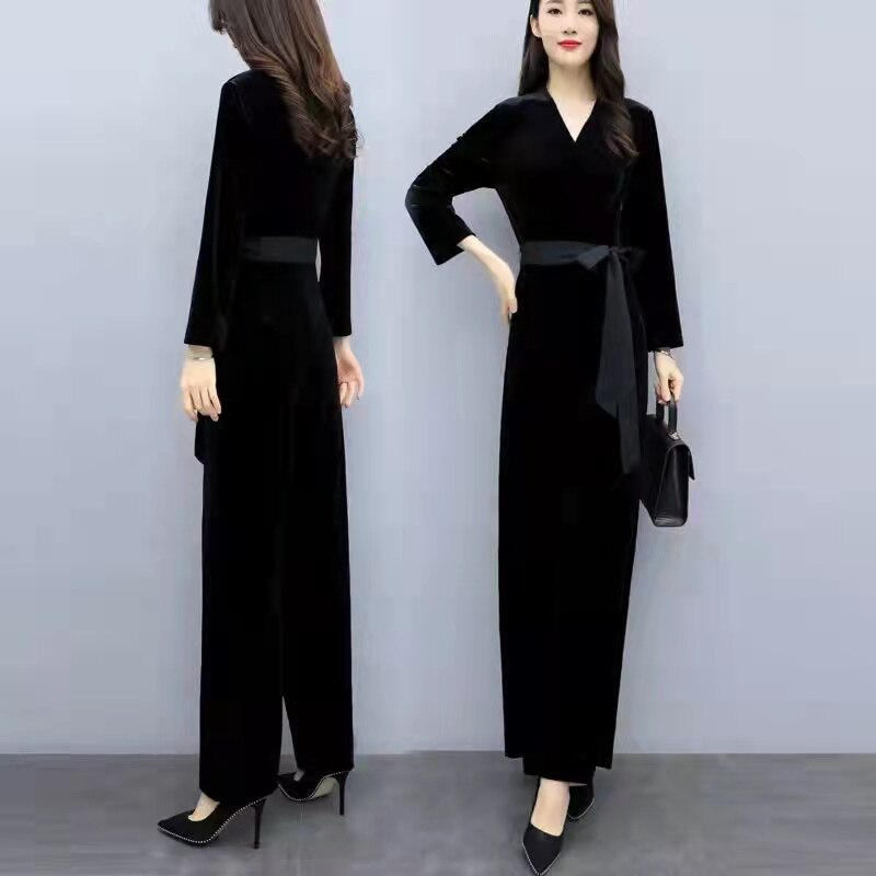 Evening Jumpsuit Spring 2022 New Style One-piece Pleuche Pants Women's Fashion Black Bodysuit Jumpsuit Women 2023