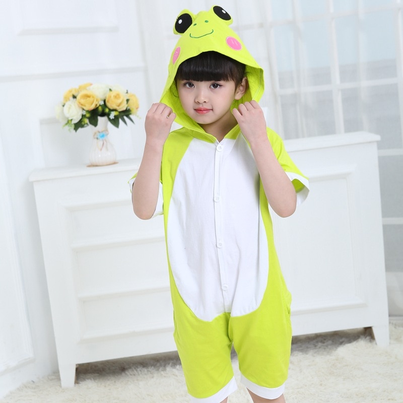 Children's One-piece Pajamas Girls Animal Cartoon Sleepwear Various Styles Hooded Short Sleeve Summer Super Cute