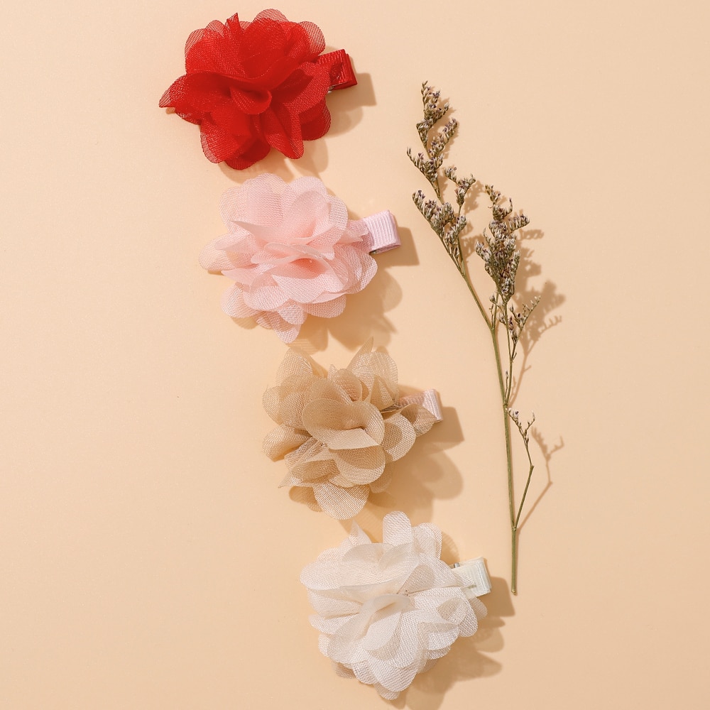Hair Clips Cute Pure Color Artificial Chiffon Flowers Hairpin Handmade For Baby Girls Newborn Headwear Kids Hair Accessories