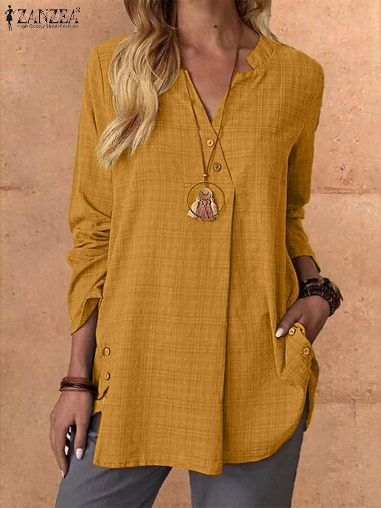 2023 ZANZEA Fashion Women V Neck Long Sleeve Blouse Spring Vintage Plaid Checked Tops Casual Loose Shirt Female Work Blusas