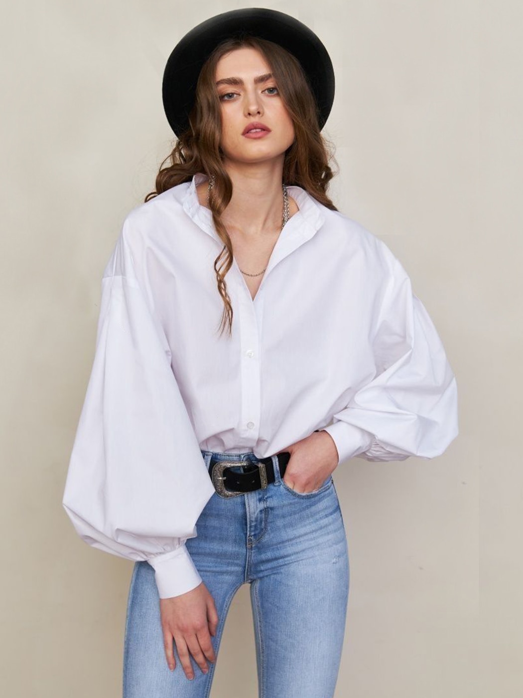 Lantern Sleeve Solid Casual Basic Shirts Button Lapel Spring Summer Fashion Women Blouse Commuter Versatile Loose O-Neck Shirt