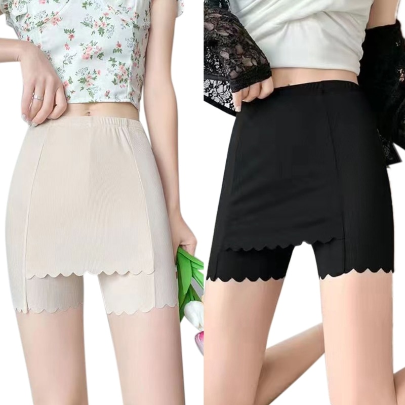Women Double-Layer Front Crotch Ice Silk Safety Shorts Pants for Matching Skirts