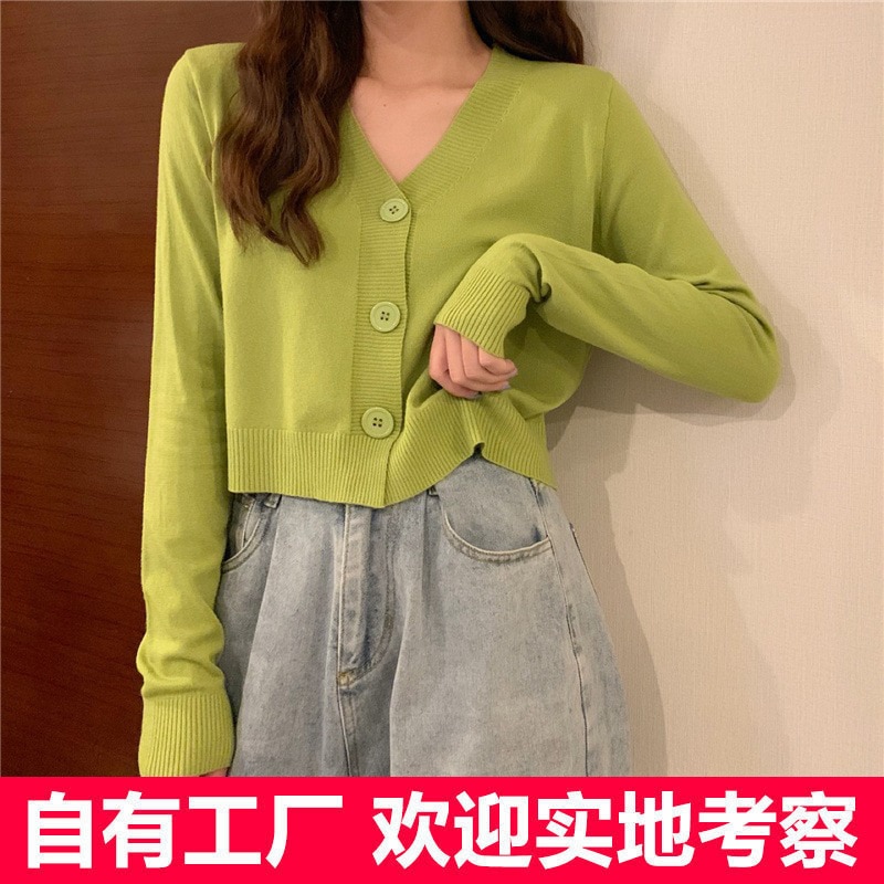 Women's V-neck Sweater 2023 Spring Best-Selling New Outerwear White Tup Cardigan Long Sleeve Short Knitted Cardigan