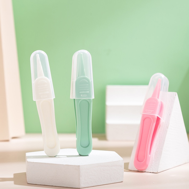 Newborn Safety Safe Daily Care Infant Ear Nose Plastic Tweezers Pincet Forceps Infantil Clips With Lid Baby Daily Care Cleaning