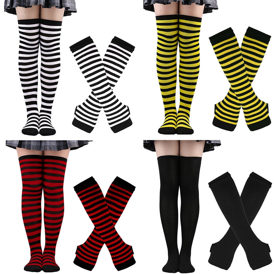 Striped Thighs Stockings Christmas Colorful Over Knee Socks Casual Glove Girls Breathable Mitten Cosplay Party Accessories 2023