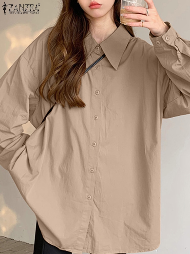 Oversize Lapel Neck Shirt Spring Solid Loose Work Tops ZANZEA Women Long Sleeve Blouse Buttons Down Blusas Female OL Chemise