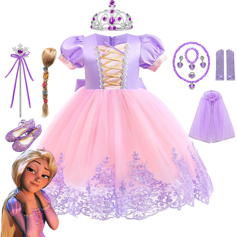Disney Girls Dress Rapunzel Princess Dresses Kids Birthday Party Prom Carnival Costume Children Cosplay Outfit Fantasy Clothes