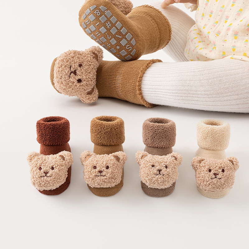 Disney New baby socks wool ring plus fleece thickened autumn and winter model baby middle tube non-slip floor socks toddler