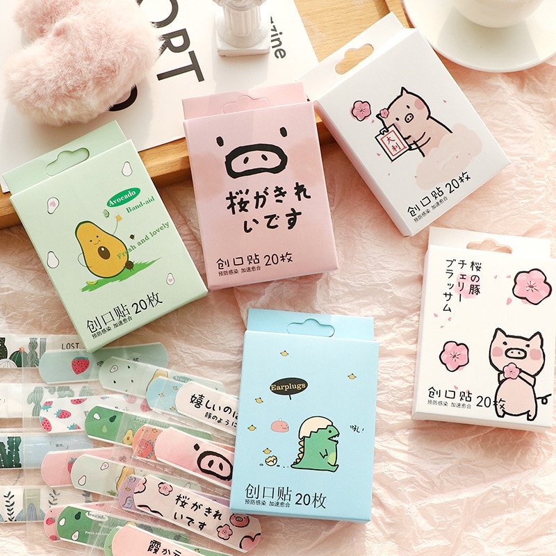 20pcs/lot Breathable Cute Cartoon Patterned Hemostasis Adhesive Plaster Bandages Portable First Aid Emergency for Kids Children