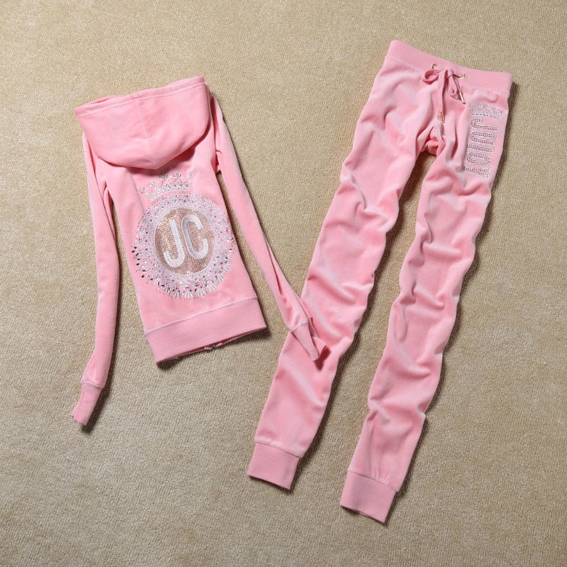 Velvet Fabric Women Tracksuits Velour Suit Hoodies Fashion Casual Tops and Sweat Pants Set S-XL